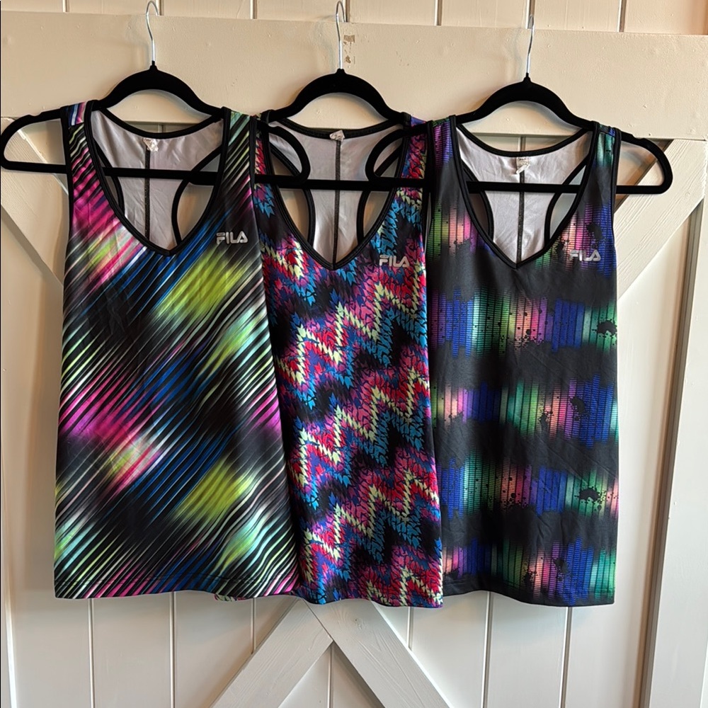 Set of 3 size large Fila Black and Pink Graphic Tank Top